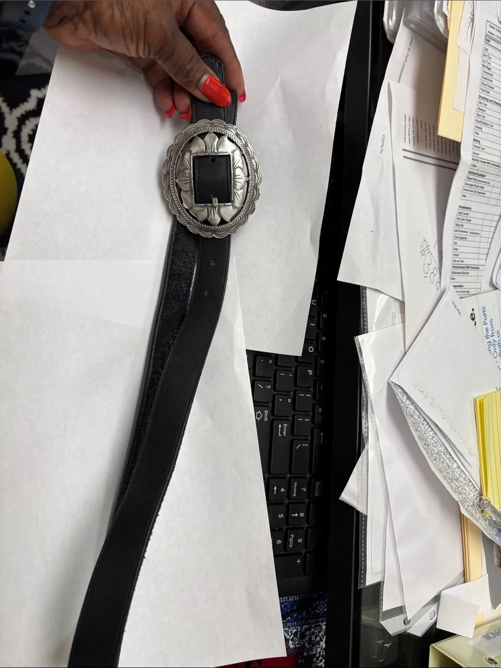 Brighton Black Suede and Leather Belt with Decorative Silver Buckle - #009